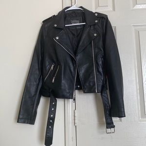 LEVI BELTED FAUX LEATHER MOTO JACKET